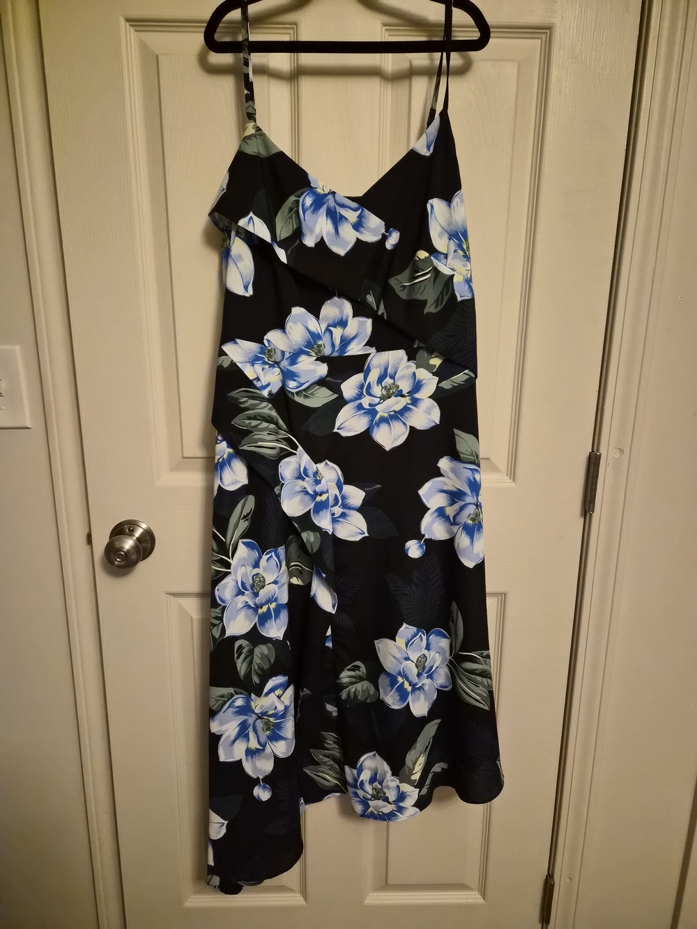 Banana Republic Black Midi Slip Dress with Blue and White Floral Print